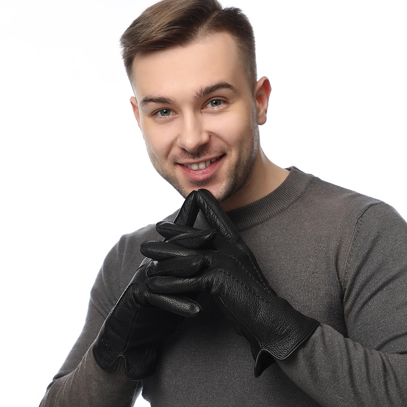 Wool Glove Lined - Luvas masculinas de couro sintético com